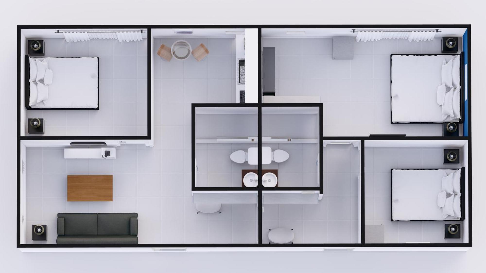 Suite con 3 dormitorios, 2 baños y cocina