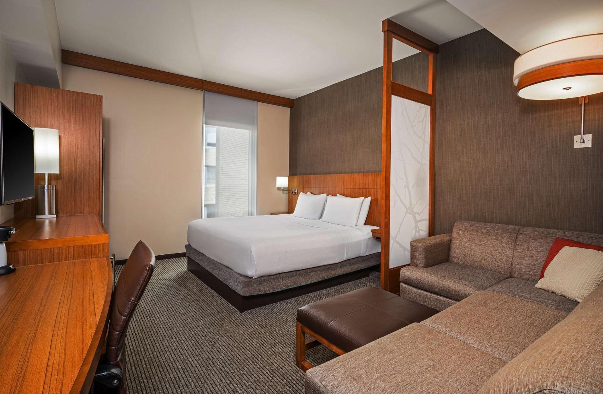 Habitación con cama extragrande y sofá cama