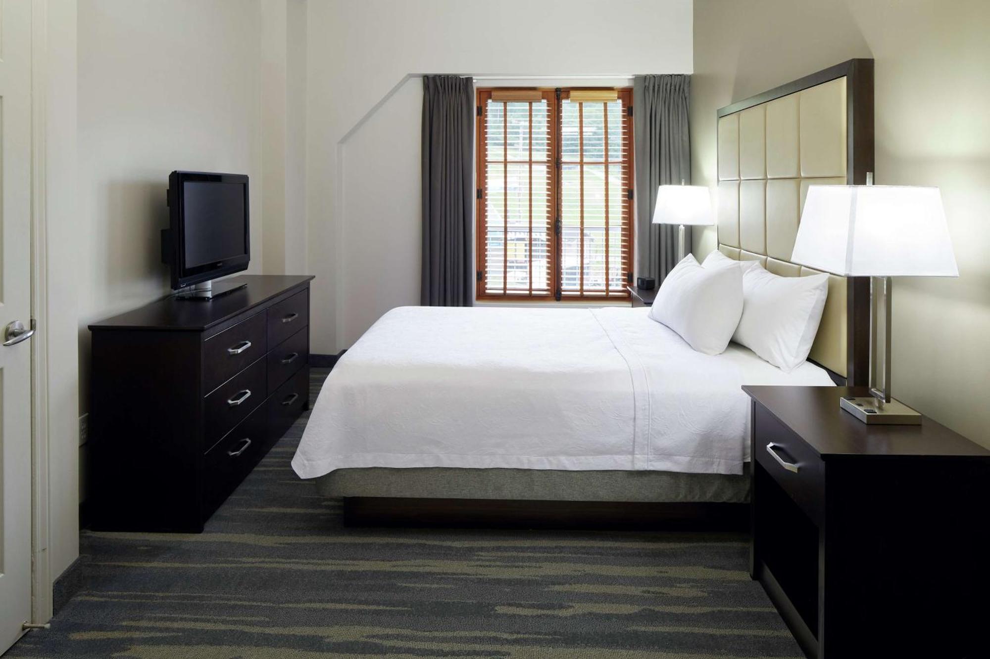 One-Bedroom Queen Suite kitchenette & fireplace