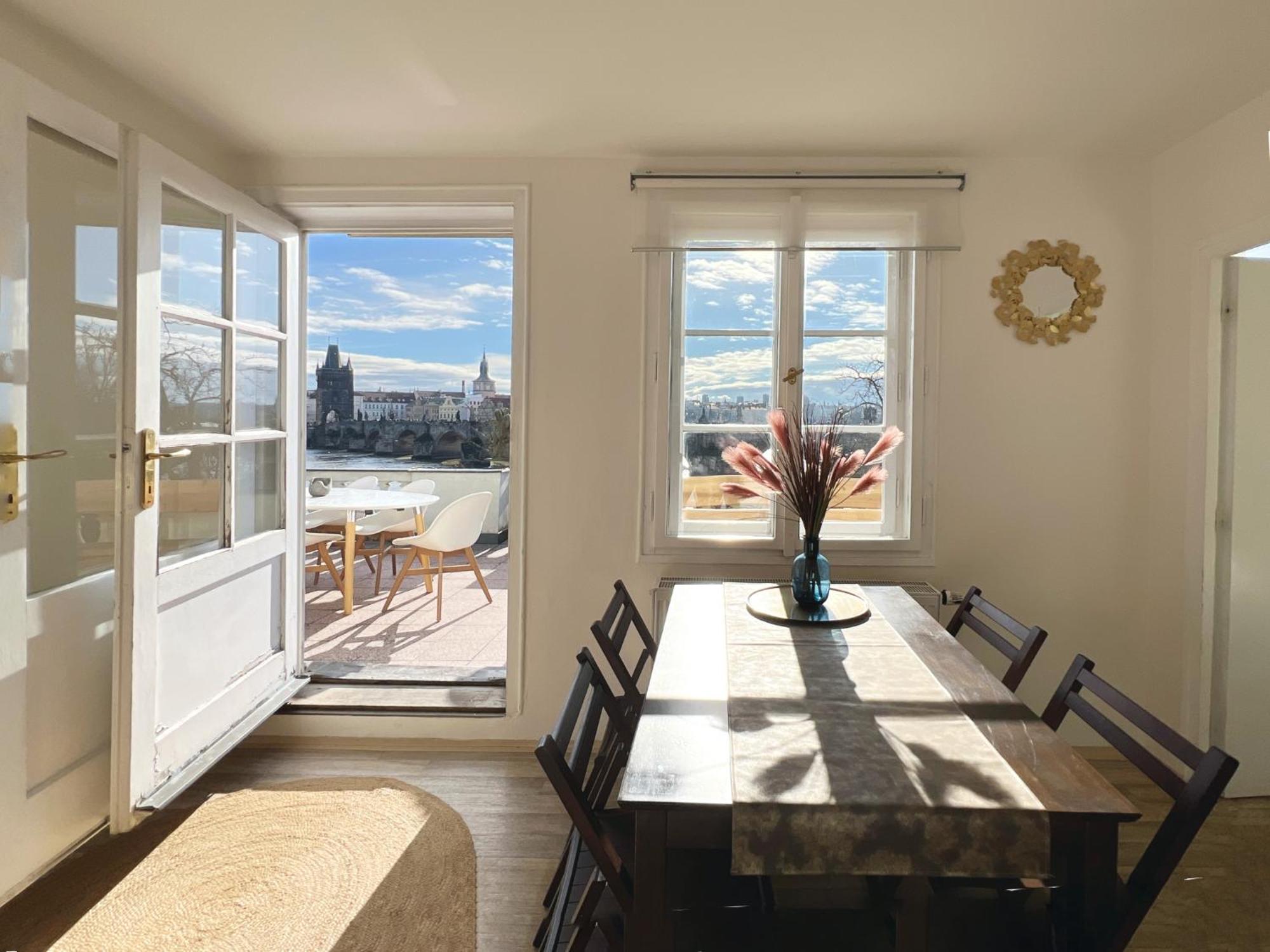Three-Bedroom Apartment Terrace View of Charles Bridge