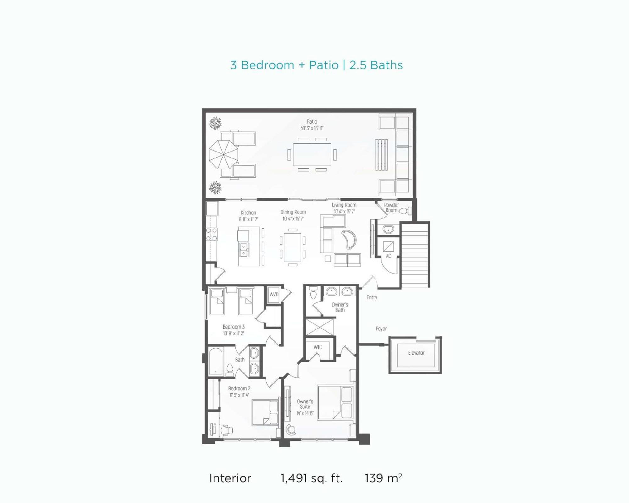 Apartamento de 3 Quartos com Varanda